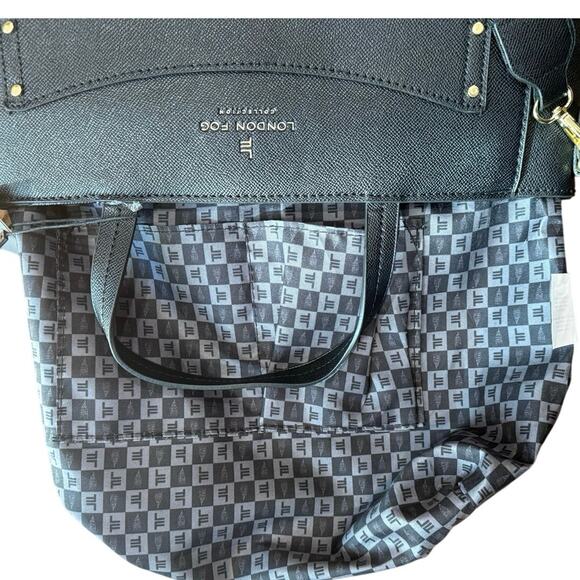 London Fog Sophia Studded Black Tote Bag NWT Faux Leather Gold Hardware - Picture 6 of 14